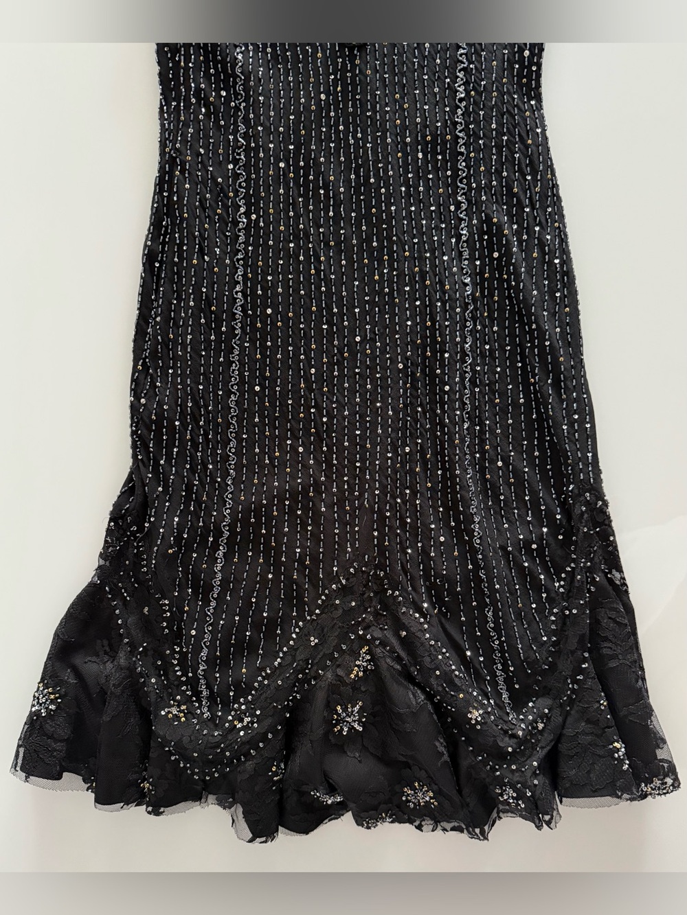 Black & Pink Silk Beaded Evening Gown Dress - Size M - Vintage - *Please Read* - Picture 12 of 16